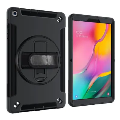 Zaštitna futrola za tablet kompatibilna sa Samsung Tab 10.1 inch (2019) T510/515, otporna na udarce, s postoljem, remenom za ruku, crna Crna