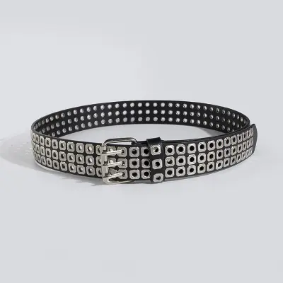 Punk Style Women's Belt - Silver Triple Row Eyelet Design Srebrna