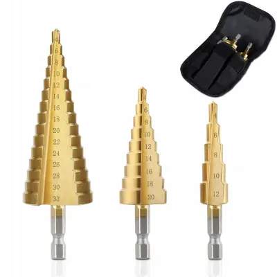 Set Konusnih Stepenastih Svrdla – Titan Premaz | HSS, 4-32 Mm, 3 Pretinca, Kofer