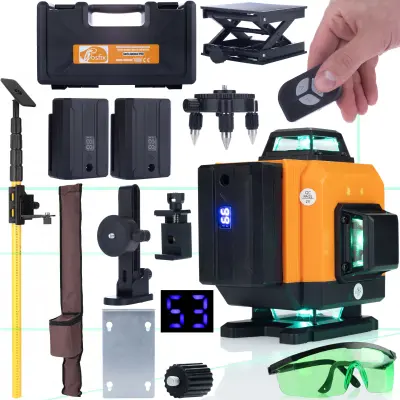 Orange Tiger ROT16L Laserska Libela – 16 Linija, Samonivelirajuća, IP54 | Set s Okularima i Mjernim Instrumentima