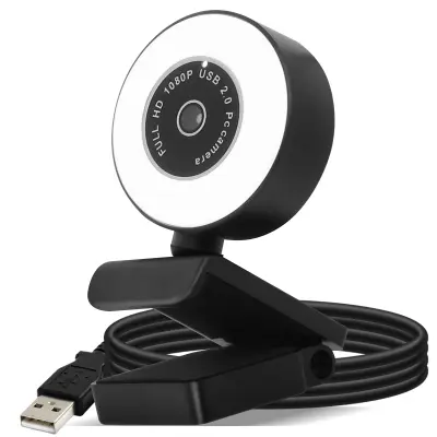 Web Kamera Ring Light USB 1080p Full HD Svjetlosni Prsten Mikrofon za Smanjenje Buke Crna