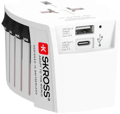 Putni adapter Skross EU/AUS/UK/SAD + USB‑A/USB‑C