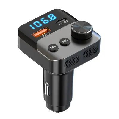 Bluetooth 5.3 FM predajnik automobilski punjač adapter Crna