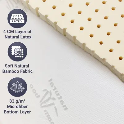 The White Stone nadmadrac 150x190 cm od prirodnog lateksa, s odvojivom navlakom, 5 cm | Prozračna i hipoalergenska bambus tkanina | Elastike na uglovi