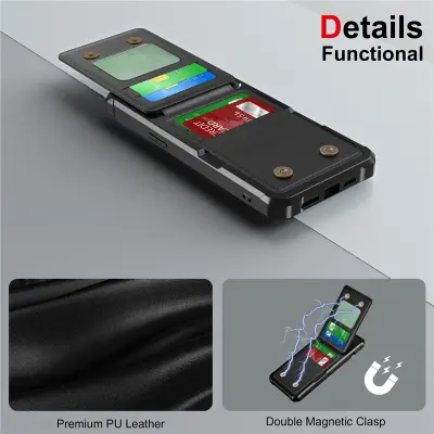 Crna futrola za telefon kompatibilna s iPhone 16 Plus, magnetska flip futrola za kartice otporna na udarce s TPU-om, PU kožom i metalom Crna