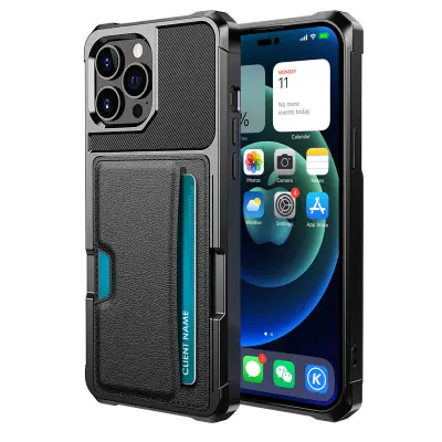 Crna futrola otporna na udarce s držačem kartica kompatibilna s iPhone 15 Plus Crna