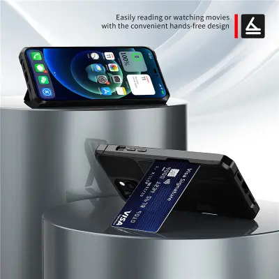 Crna futrola za telefon otporna na udarce s utorom za kartice, kompatibilna s iPhone 14 Plus Crna