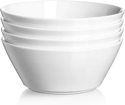 DOWAN Keramičke zdjele 946 ml - Set od 4 za juhu, ramen, salatu. Može se prati u perilici posuđa i mikrovalnoj pećnici, bijela boja