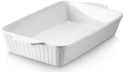 DOWAN keramička posuda za lazanje 3992 ml, 23,6x33 cm, velika duboka posuda za pečenje s ručkama, izdržljiva, sigurna, bijela, poklon za dom