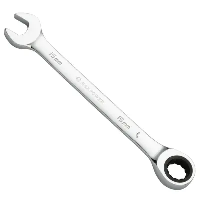 MAXPOWER 15 mm kombinirani ključ s 72-zupčastom ragljom, 12-kutni zupčasti ključ, kovan i toplinski obrađen kromirani V čelik, metrički, kromirani