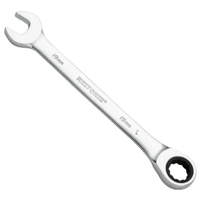 MAXPOWER 19 mm kombinirani ključ s 72-zupčastom ragljom, 12-kutni zupčasti ključ, kovan i toplinski obrađen kromirani V čelik, metrički, kromirani