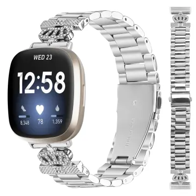 Sparkling Three-Bead Crown Watch Strap for Fitbit Versa 3/4/Sense 2 Srebrna