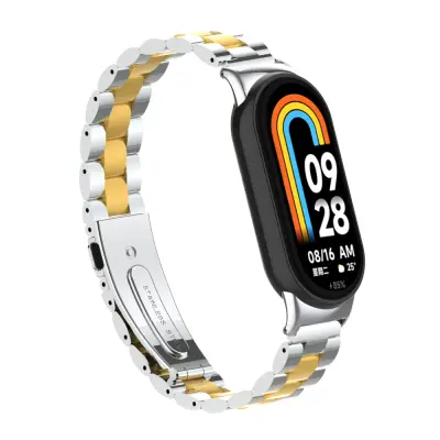 Narukvica od punog nehrđajućeg čelika kompatibilna s Xiaomi Mi 9 Fitness Trackerom, Zlatna boja, Izdržljivi metalni remen s dizajnom od tri čvrste kar