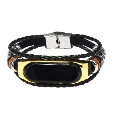 Kožni remen za sat za Xiaomi Mi Band 3/4, crni i zlatni Crna i zlatna