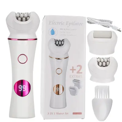 3-u-1 komplet za njegu - Brijač, Epilator i Rašpa za stopala Bijela+Ružičasta
