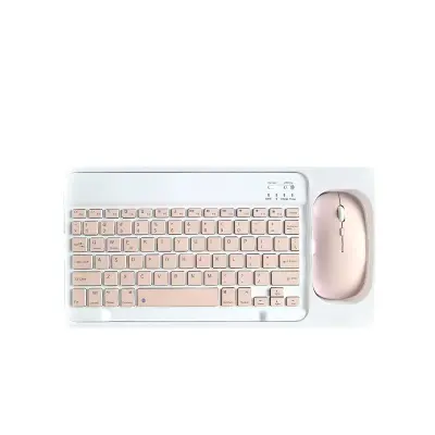 Bluetooth tipkovnica i miš - 10-inčni punjivi bežični set tipkovnice i miša s futrolom (ružičasta) Pink