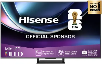 TV HISENSE 75U7QPRO, 190.5cm (75"), ULED Mini LED, 4K UHD 165Hz, Smart TV, VIDAA OS