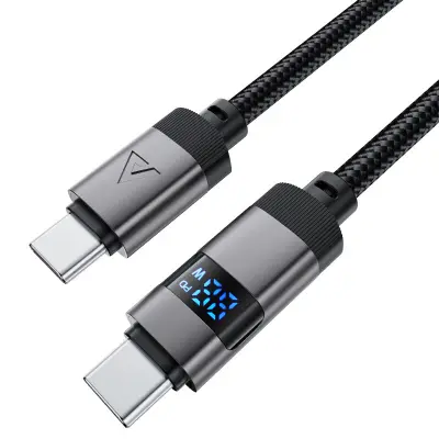 Kabel Acefast USB-C na USB-C cink sa digitalnim displayem crni
