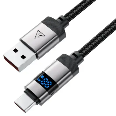 Kabel Acefast USB-A na USB-C cink sa digitalnim displayem crni