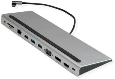 Roline USB-C Multiport Docking Station, 1xHDMI, 1xVGA, 3xUSB, 1xUSB-C, 1xMicro SD, 1xG-LAN, 1x3.5mm