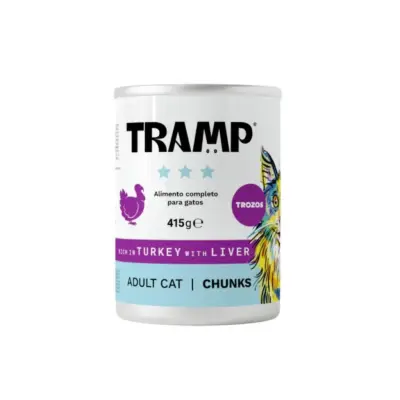 Tramp 3* Mačja pašteta bogata puretinom s jetrom - Pašteta za odrasle mačke s bogatim udjelom puretine i jetre, 8 x 415 g