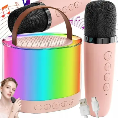 Set LED RGB baterijski karaoke zvučnik Bluetooth 5.3 2x mikrofon USB