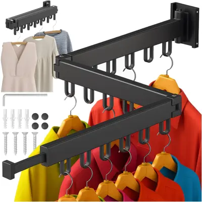 Sklopivi aluminijski zidni stalak za sušenje odjeće 127 cm crni