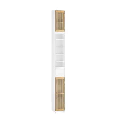 SoBuy Ormarić za kupaonicu s ventiliranim vratima od bambusa, Crna, 20x20x180cm, BZR34-BW