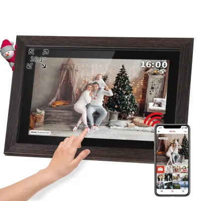 Digitalni okvir za fotografije osjetljiv na dodir FRAMEO Wi-Fi zvučnik 10,1€ť drvo + aplikacija