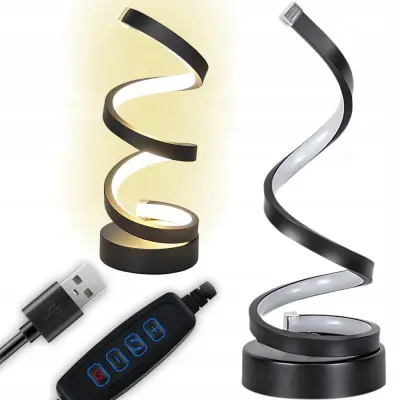 LED spiralna stolna lampa 3 boje svjetla USB crna