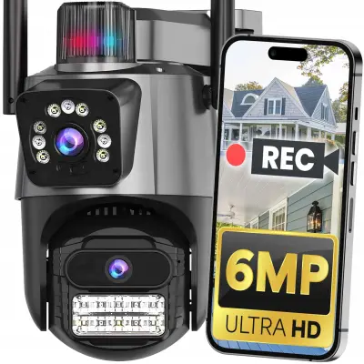 WIFI dvostruka bežična rotirajuća 3MPX Full HD video nadzorna kamera IR PIR LED siva