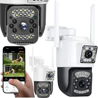 WIFI 4G dvostruka bežična rotirajuća 6MPX kamera za video nadzor IR LED bijela