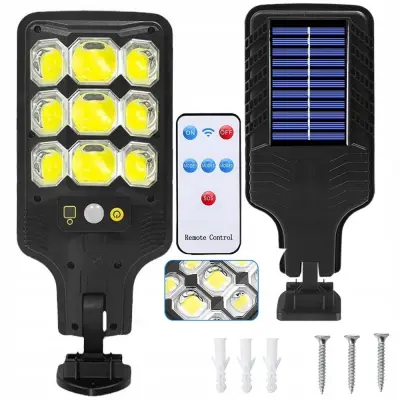 Solarna baterijska ulična svjetiljka s 63 LED COB-a, senzorom pokreta i sumraka + daljinskim upravljačem