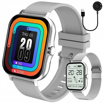 Baterijski uniseks sportski pametni sat na dodir 2 remena Bluetooth FitPro srebrni