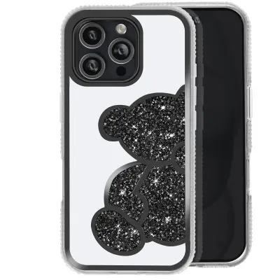 Šljokičasta maska za iPhone 16 Pro Max motiv medvjedića s cirkonima