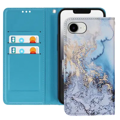 Torbica za iPhone 16e motiv ocean mramor s uzicom i držačem kartica