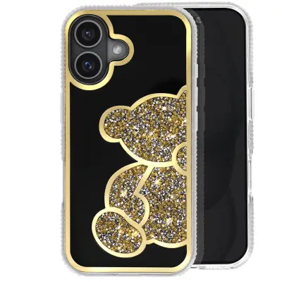 Šljokičasta maska za iPhone 16 motiv medvjedića s cirkonima