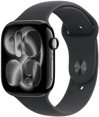 Apple Watch Series 11 Cellular 42mm Jet Black Aluminium Case with Black Sport Band - M/L