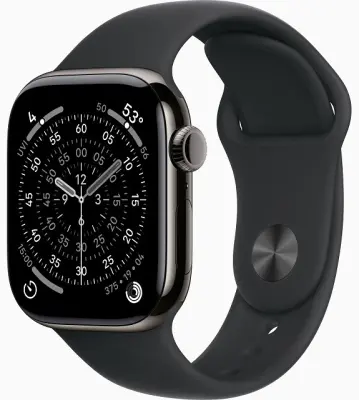 Apple Watch Series 11 Cellular 42mm Slate Titanium Case with Black Sport Band - M/L