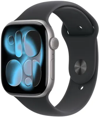 Apple Watch Series 11 Cellular 46mm Space Grey Aluminium Case with Black Sport Band - S/M