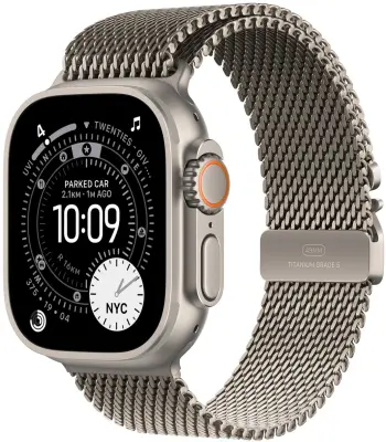 Apple Watch Ultra 3 Cellular 49mm Natural Titanium Case with Natural Titanium Milanese Loop - Medium