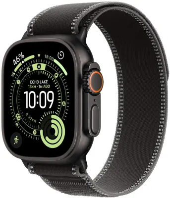 Apple Watch Ultra 3 Cellular 49mm Black Titanium Case with Black/Charcoal Trail Loop - S/M