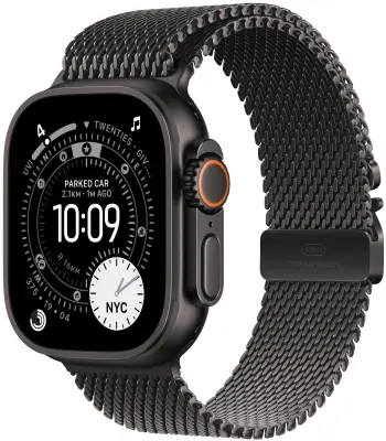 Apple Watch Ultra 3 Cellular 49mm Black Titanium Case with Black Titanium Milanese Loop - Medium