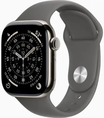 Apple Watch Series 11 Cellular 42mm Natural Titanium Case with Stone Grey Sport Band - S/M