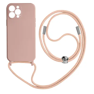Maska s uzicom iPhone 13 Pro Max Polutvrda s trakom za vrat 80cm Ružičasta