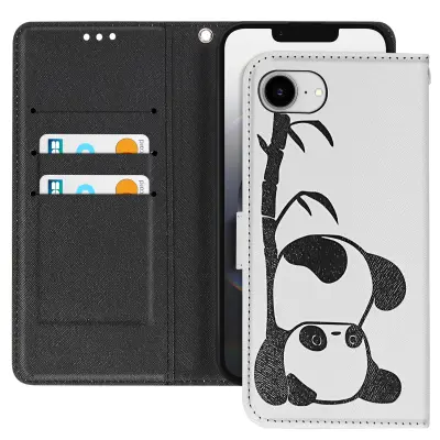 Torbica za iPhone 16e motiv panda s uzicom i držačem kartica