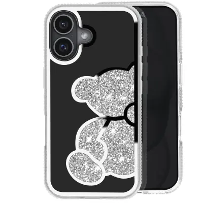Šljokičasta maska za iPhone 16 motiv medvjedića s cirkonima