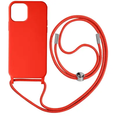 Maska s uzicom iPhone 12 Pro Max Polutvrda Traka za vrat 80cm Crvena