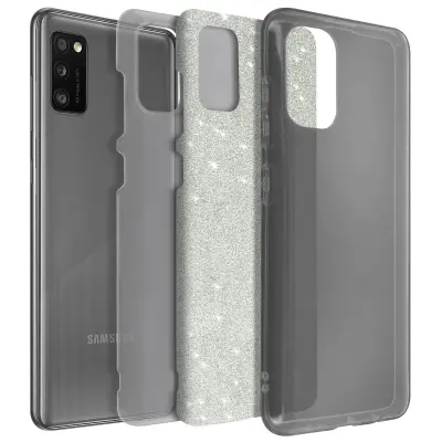 Maska za Samsung Galaxy A41 odvojive šljokice polutvrdi silikon srebrna