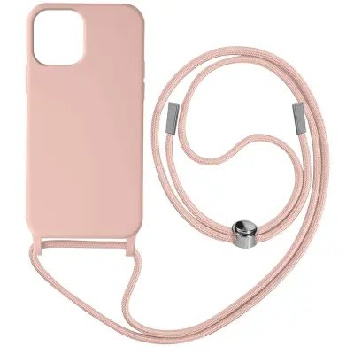 Maska s uzicom iPhone 12 i 12 Pro Polutvrda Traka za vrat 80cm Ružičasta